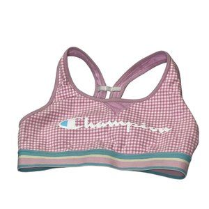 Champion Intimates Womens Active Sports Bra Medium Pink Gingham Logo Racer Back
